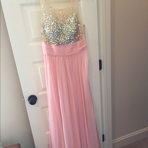 Jovani Long Light Pink and Rhinestone Dress